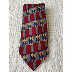 Alcione for Todays Man Men's Silk Tie Wine/Yellow/Blue Italy 59'x4"  SKU 2618